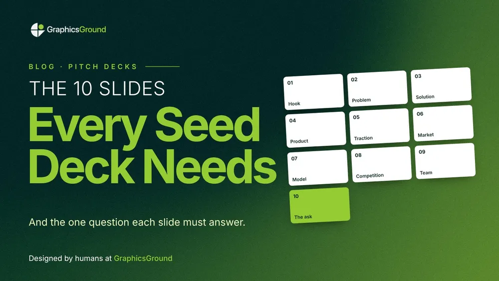 The 10 slides every seed deck needs, and the one question each slide must answer, a GraphicsGround guide