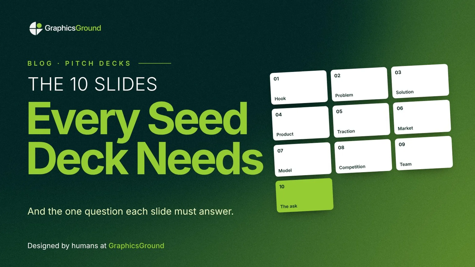 The 10 slides every seed deck needs, and the one question each slide must answer, a GraphicsGround guide